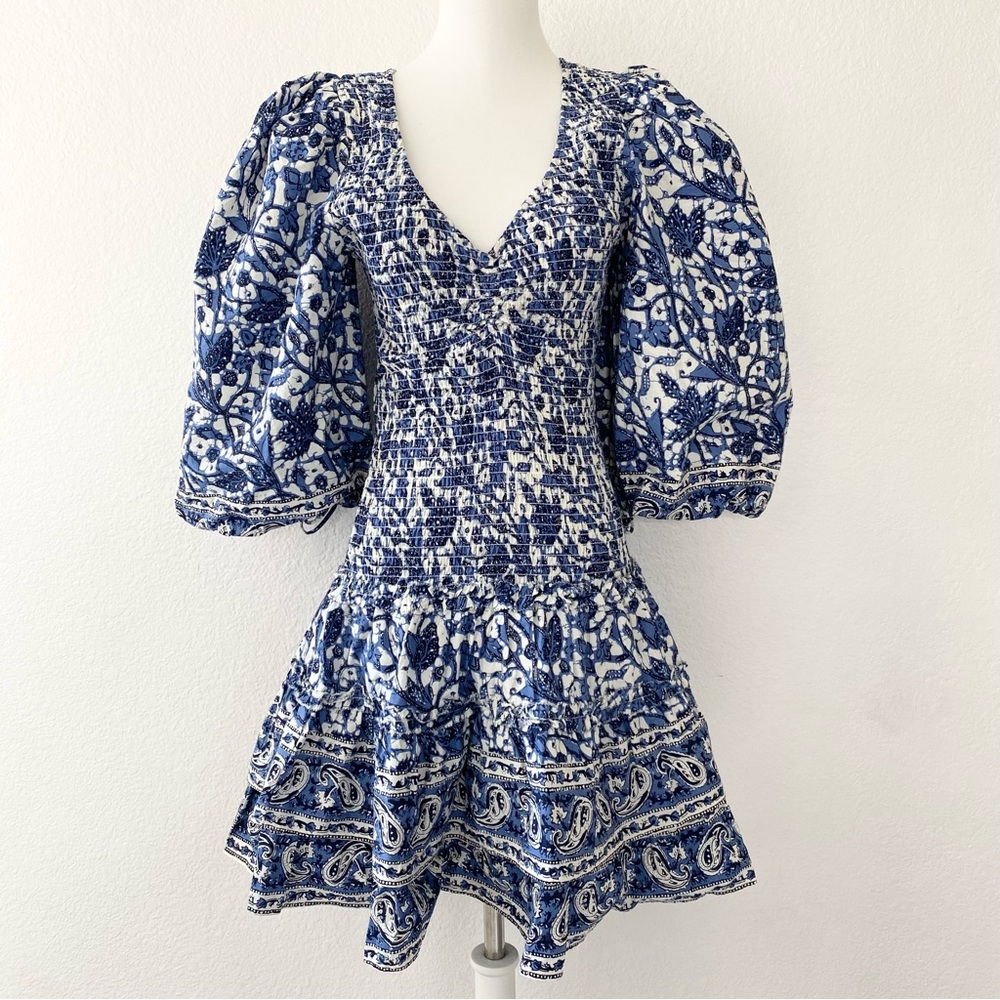 LOVE THE LABEL Blue Floral Puff Sleeve Mini Dress - Picture 2 of 9